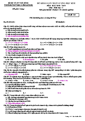 Đề khảo sát chất lượng học kỳ II môn Sinh học Lớp 11 - Mã đề 201 - Năm học 2018-2019 - Trường THPT Bắc Kiến Xương